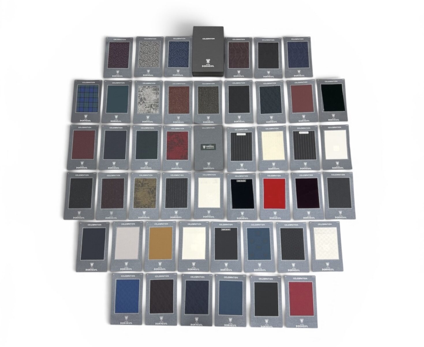 Fabric swatches displayed on a white surface